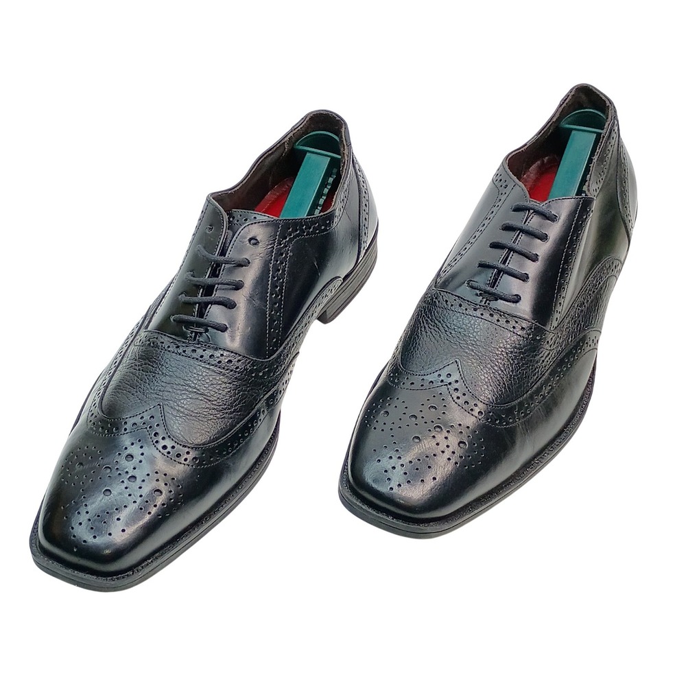 Belvedere Ryan Mens 11D Wingtip Oxford Shoes Black Leather Brogue Made in Brazil